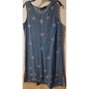 Agapo Denim Dress Size L Embroidered Flowers Homeschool Mom Teacher Vintage Y2K